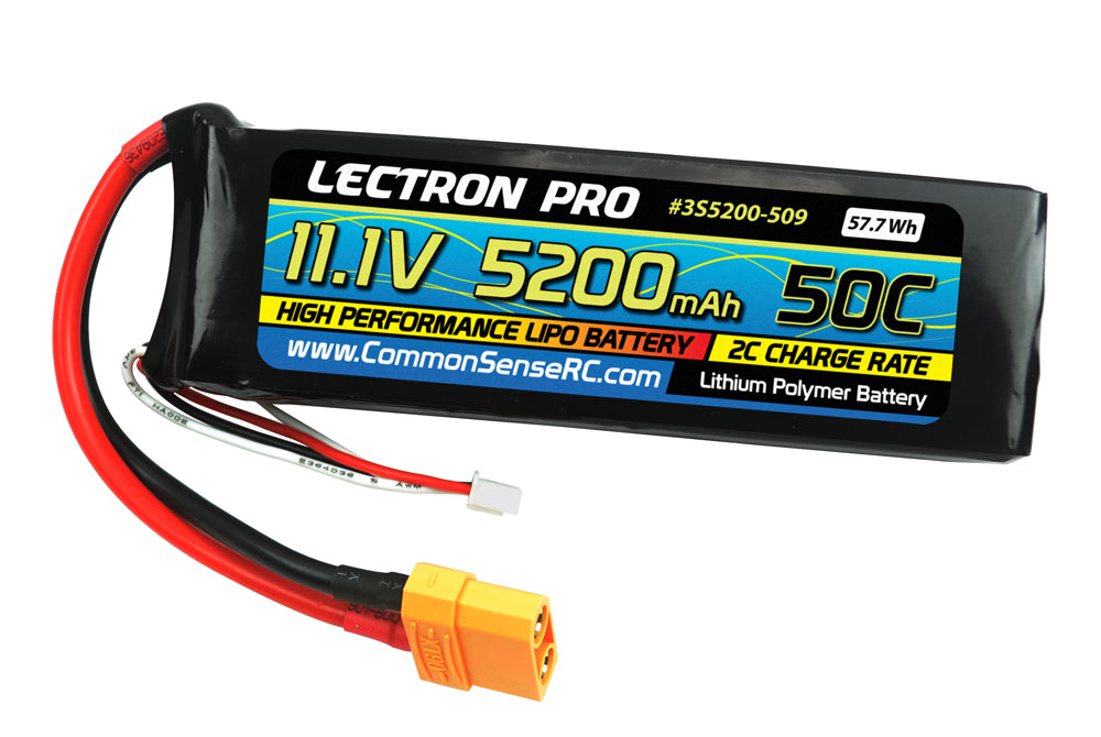Lectron Pro 11.1V 5200mAh 50C Lipo Battery with XT90 Connector (3S5200-509)