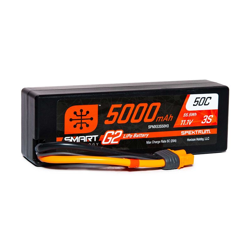 Spectrum 11.1V 5000mAh 3S 50C Smart G2 Hardcase LiPo Battery: IC3 (SMPX53S50H3)