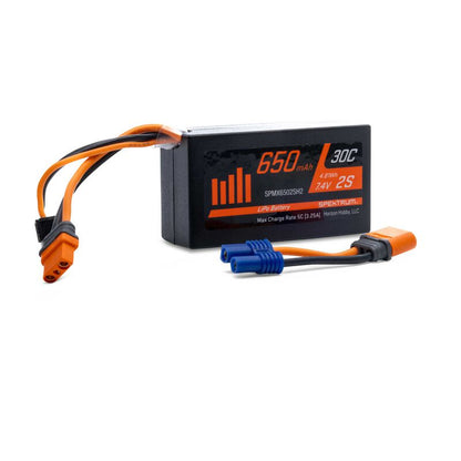 Spektrum 7.4V 650mAh 2S 30C LiPo Battery: IC2 (SPMX6502SH2)