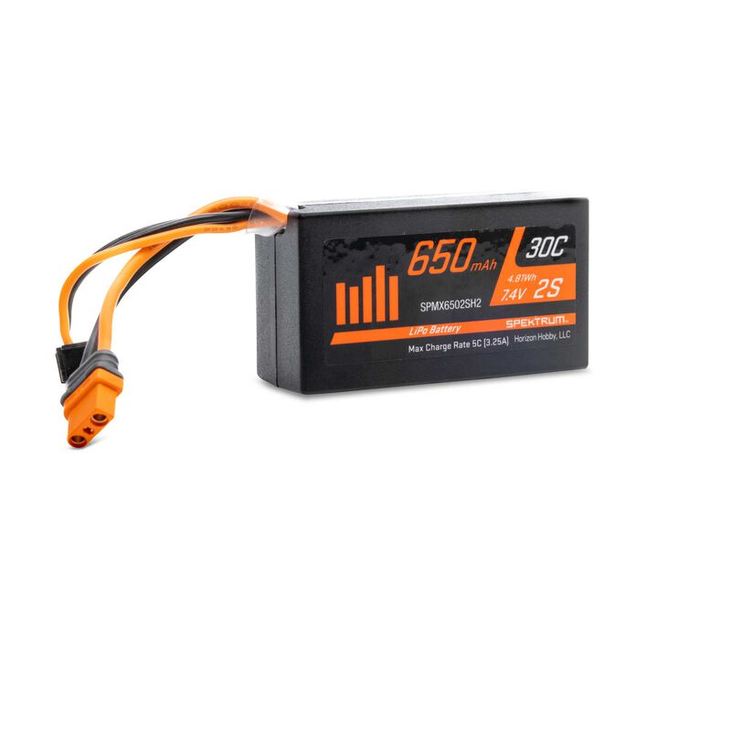 Spektrum 7.4V 650mAh 2S 30C LiPo Battery: IC2 (SPMX6502SH2)