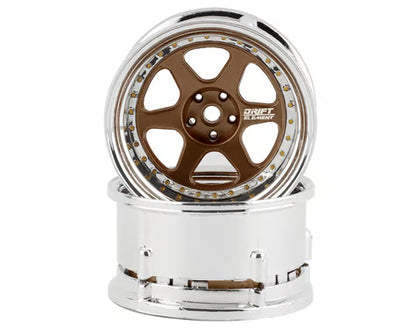DS Racing Drift Element 6 Spoke Drift Wheels (Bronze & Chrome w/Gold Rivets) (2) (Adjustable Offset) w/12mm Hex (DSC-DE-222