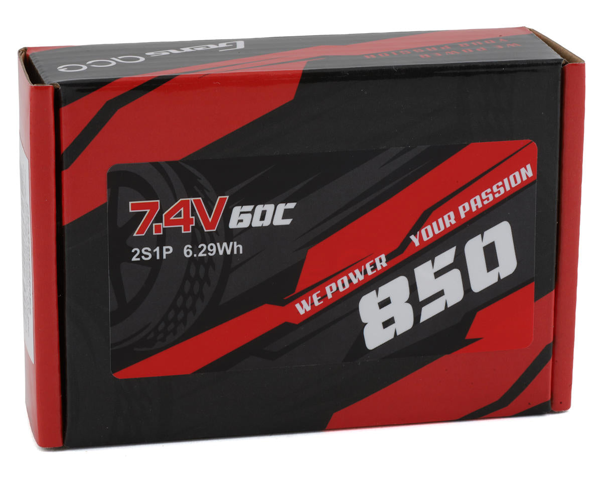 Gens Ace 2S LiPo Battery 60C (7.4V/850mAh) w/EC2 Connector (Losi Mini-B) (GEA8502S60E2)